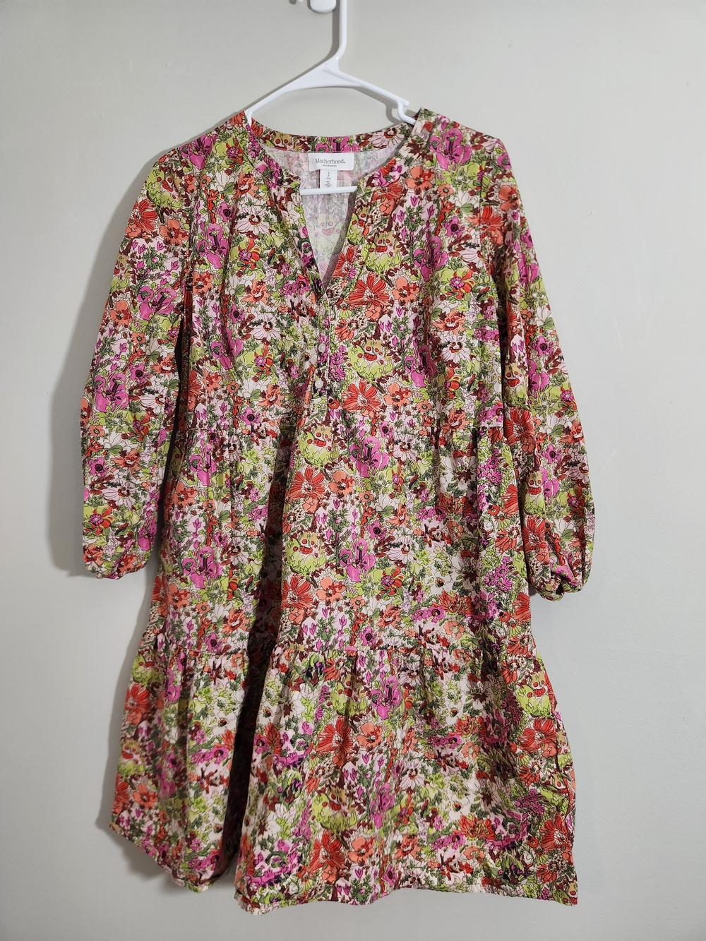 Motherhood Maternity Floral Cotton Dress Boho Earthy Granola Crunchy Watercolor